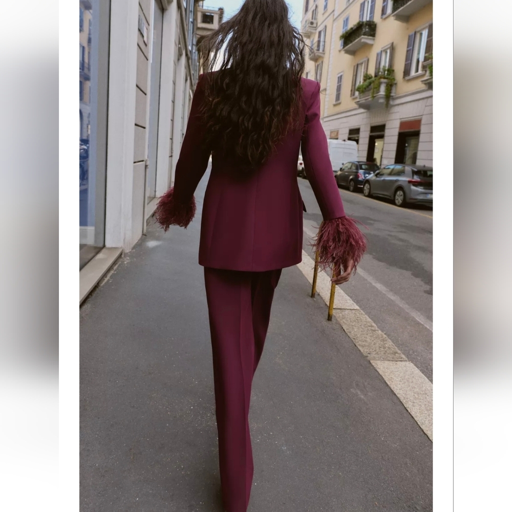 ZARA FEATHER CUFF BLAZER - Picture 7 of 9